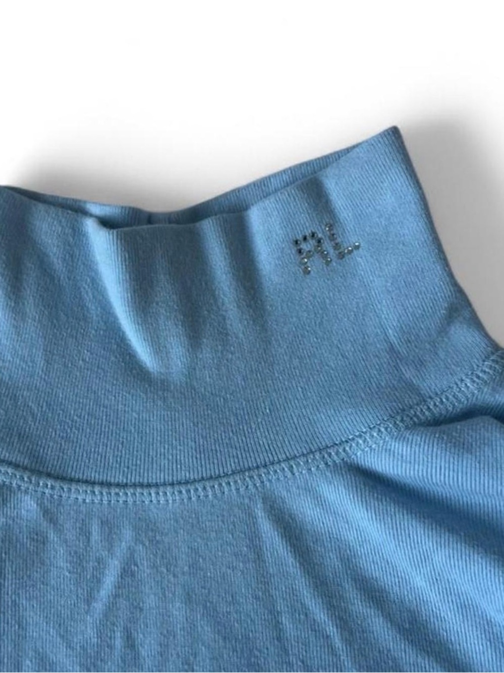 Ralph Lauren Light Blue Turtleneck Knit Skirt with Subtle Rhinestone Logo